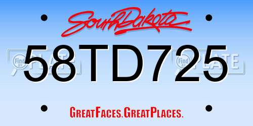 58TD725 South Dakota License Plate