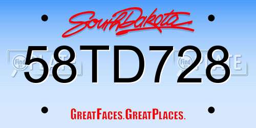 58TD728 South Dakota License Plate