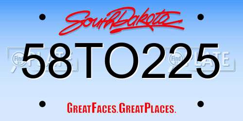 58TO225 South Dakota License Plate