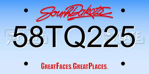 58TQ225 South Dakota License Plate