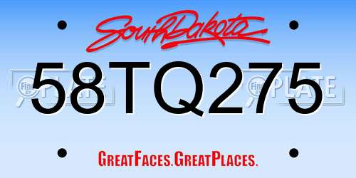 58TQ275 South Dakota License Plate