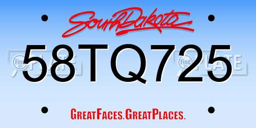 58TQ725 South Dakota License Plate