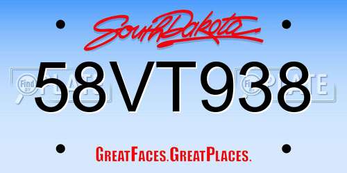 58VT938 South Dakota License Plate