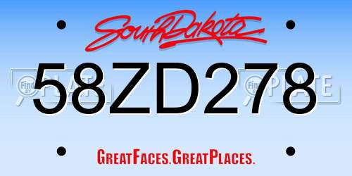 58ZD278 South Dakota License Plate