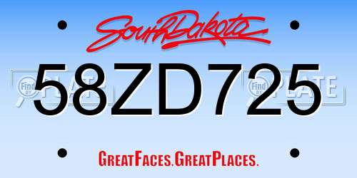 58ZD725 South Dakota License Plate