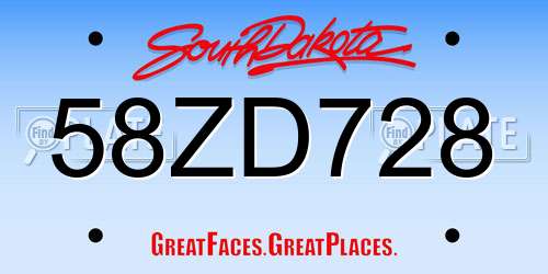 58ZD728 South Dakota License Plate