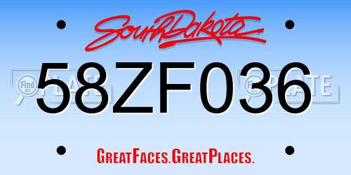 58ZF036 South Dakota License Plate
