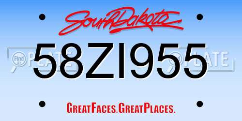 58ZI955 South Dakota License Plate