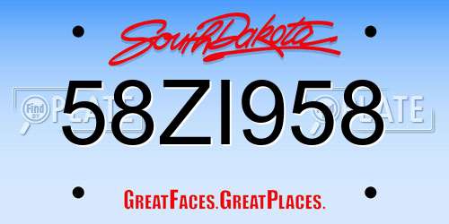 58ZI958 South Dakota License Plate