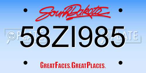 58ZI985 South Dakota License Plate
