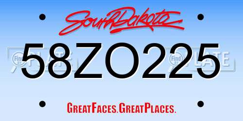 58ZO225 South Dakota License Plate