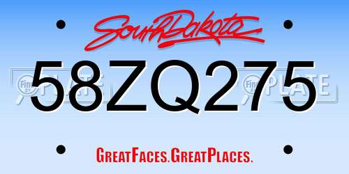 58ZQ275 South Dakota License Plate
