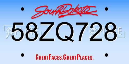 58ZQ728 South Dakota License Plate