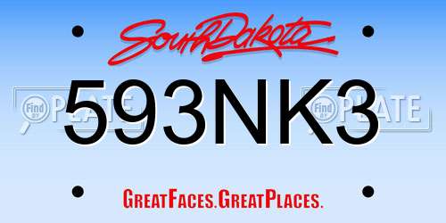 593NK3 South Dakota License Plate