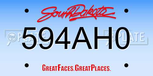 594AH0 South Dakota License Plate