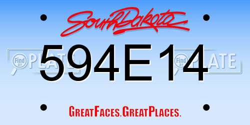 594E14 South Dakota License Plate