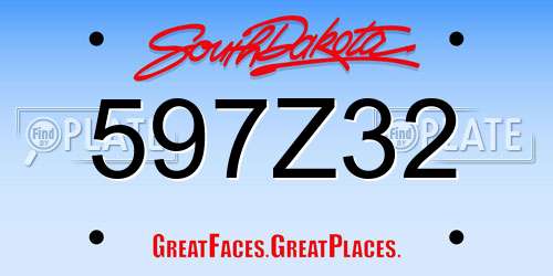 597Z32 South Dakota License Plate