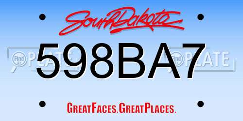 598BA7 South Dakota License Plate