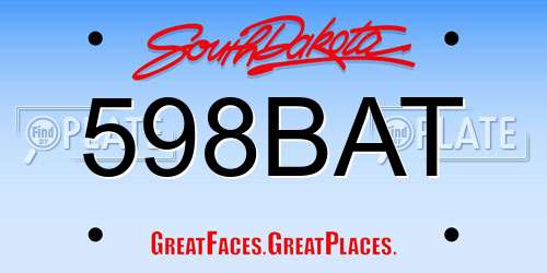 598BAT South Dakota License Plate