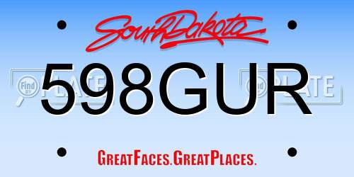 598GUR South Dakota License Plate