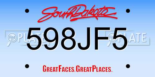 598JF5 South Dakota License Plate