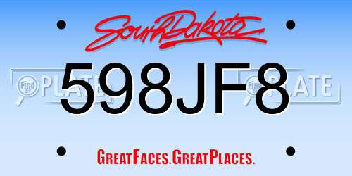 598JF8 South Dakota License Plate