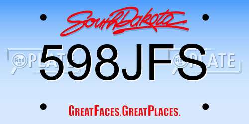 598JFS South Dakota License Plate