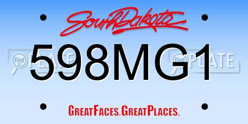 598MG1 South Dakota License Plate