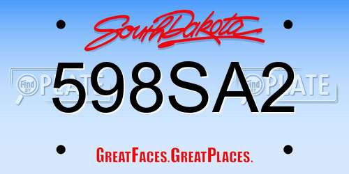 598SA2 South Dakota License Plate