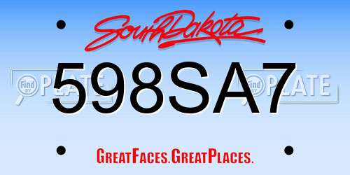 598SA7 South Dakota License Plate
