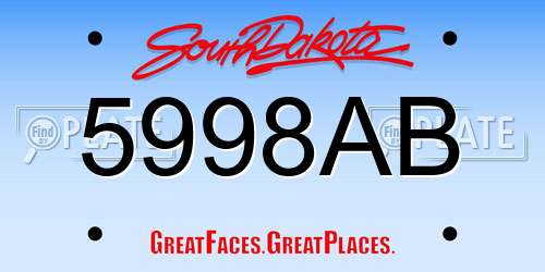 5998AB South Dakota License Plate