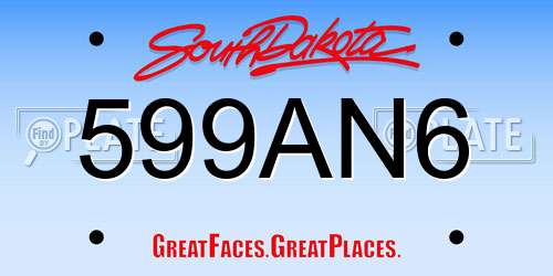 599AN6 South Dakota License Plate