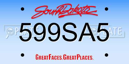 599SA5 South Dakota License Plate