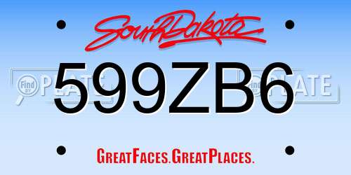 599ZB6 South Dakota License Plate