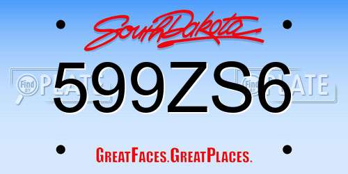 599ZS6 South Dakota License Plate