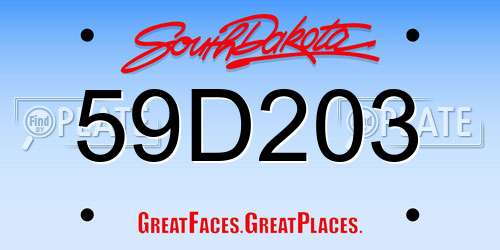 59D203 South Dakota License Plate