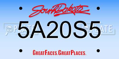 5A20S5 South Dakota License Plate