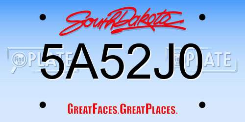 5A52J0 South Dakota License Plate