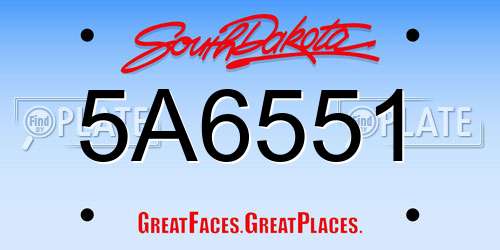 5A6551 South Dakota License Plate