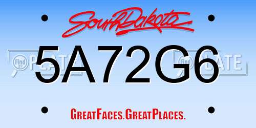 5A72G6 South Dakota License Plate