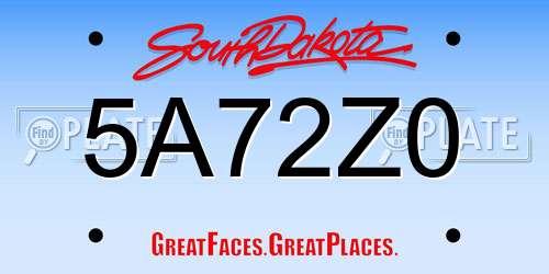 5A72Z0 South Dakota License Plate