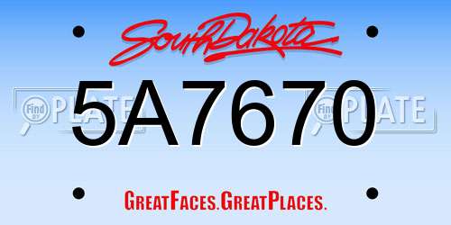 5A7670 South Dakota License Plate