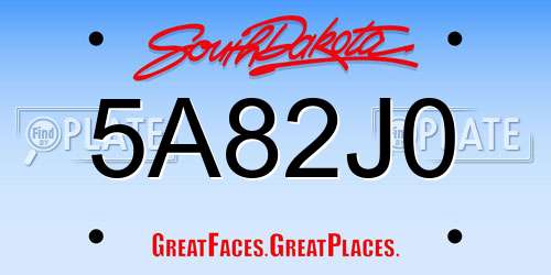 5A82J0 South Dakota License Plate