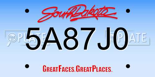 5A87J0 South Dakota License Plate
