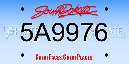 5A9976 South Dakota License Plate