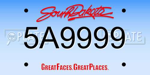 5A9999 South Dakota License Plate