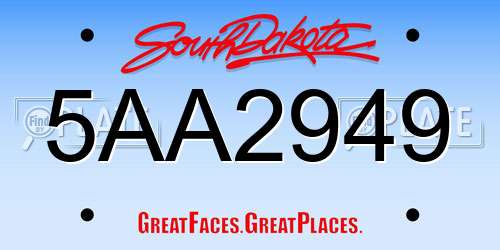 5AA2949 South Dakota License Plate