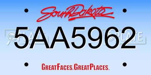 5AA5962 South Dakota License Plate
