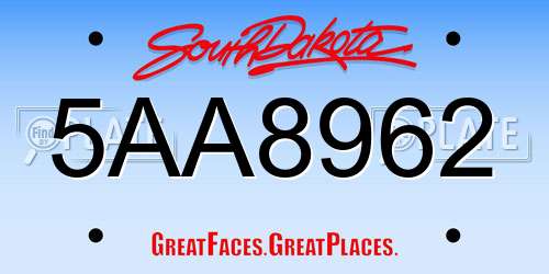 5AA8962 South Dakota License Plate