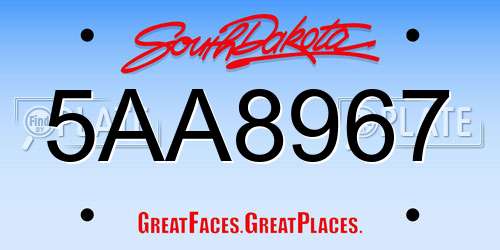 5AA8967 South Dakota License Plate
